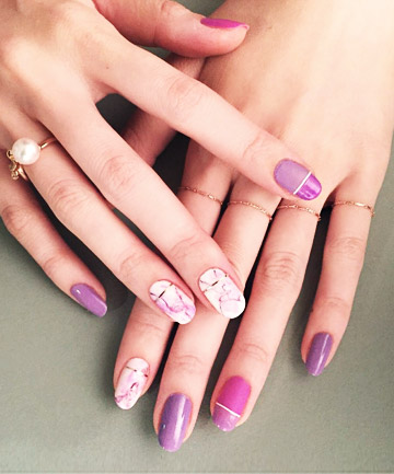 Pink and Purple Marbled Nails