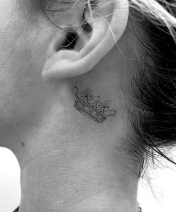 Behind-the-Ear Crown Tattoo
