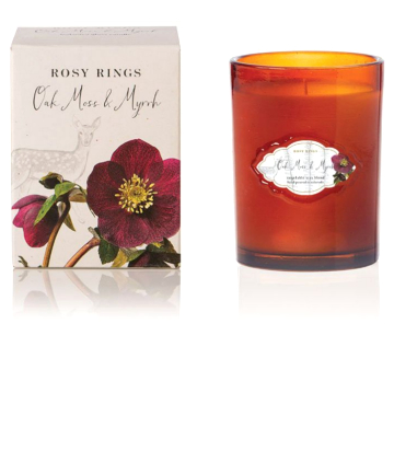 Rosy Rings Oak Moss + Myrrh Signature Glass Candle, $29