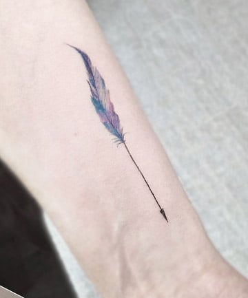 Colorful Quill Arrow Tattoo