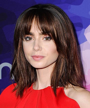 Lily Collins' Straight Haircut With Bangs