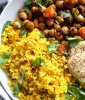 Turmeric Cauliflower Rice, Chickpeas, and Black Pepper Hummus Bowl