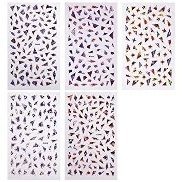 BMC Geometric Broken Glass Shard Designed Holographic Nail Art Stickers-5 Sheets