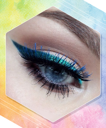 Teal Winged Liner with Blue Mascara