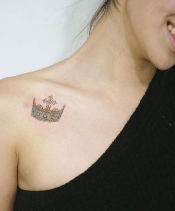 Intricate Collarbone Crown Tattoo