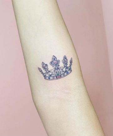 Intricate Inner Elbow Crown Tattoo, 19 Crown Tattoos That Prove Your Queen  Status - (Page 8)