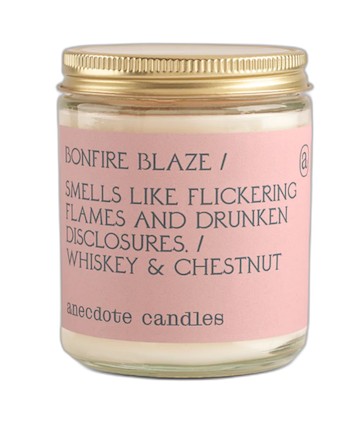 Anecdote Candles Bonfire Blaze Whiskey & Chestnut, $18