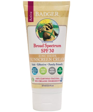 Badger Active Unscented Sunscreen with Zinc Oxide SPF 30, $13.59