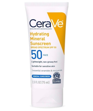 CeraVe Hydrating Mineral Sunscreen SPF 50 Face, $13.99