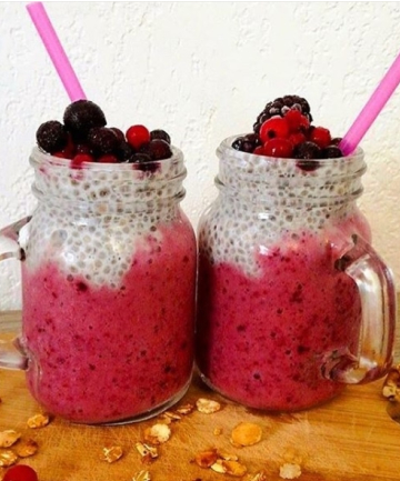 Chia seeds and berries smoothie jar