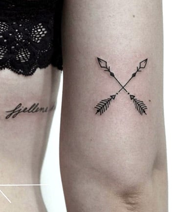 Matching arrow tattoos on inner forearms - Tattoogrid.net