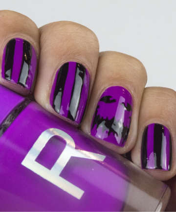 Purple and Black Stripes and Jack-o-Lantern Nails