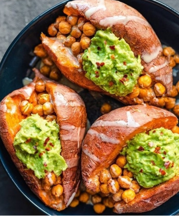 Baked Sweet Potatoes Loaded With Tandoori-Spiced Chickpeas and Guacamole