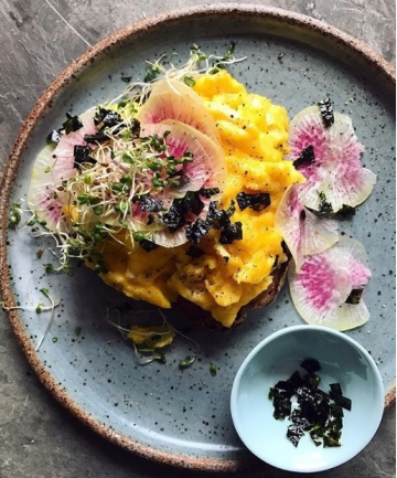 Scrambled Eggs, Radishes, Sprouts and Nori