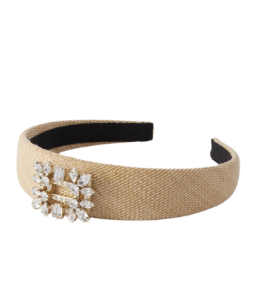 Roger Vivier Broche Vivier Crystal-embellished Faux Raffia Hairband in Beige, $495