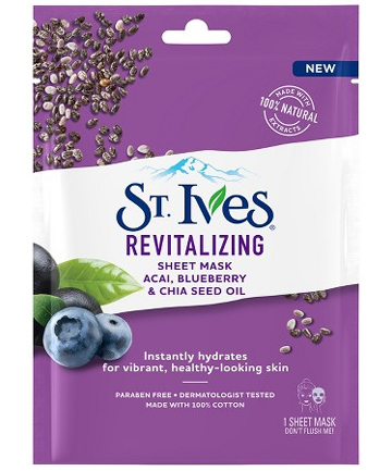 St. Ives Revitalizing Acai, Blueberry & Chia Seed Oil Sheet Mask, $1.97