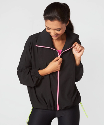 Splurge Athleisure: Terez Black Neon Streak RipStop Windbreaker, $160