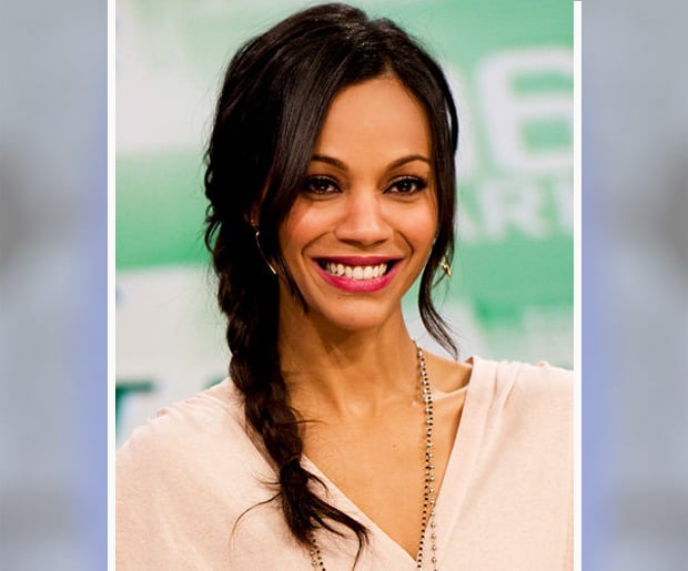 Hairstyles for Big Foreheads: Braided Hair with Side Bang on Zoe Saldana