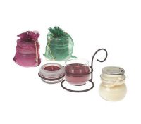 Lori Greiner Set of 4 Candles in Gift Bags with Wrought Iron Holder